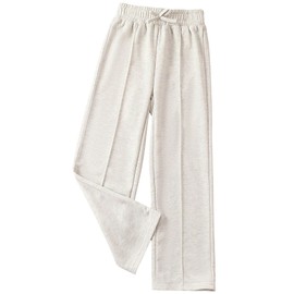 RoseSeek Girl's Jogger Swearpants High Elastic Waist Pants Casual Baggy Wide Leg Sweatpants with Pocket Apricot 12-13Y