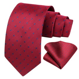 HISDERN Red Ties for Men Polka Dot Wedding Tie Handkerchief Formal Business Necktie & Pocket Square Set