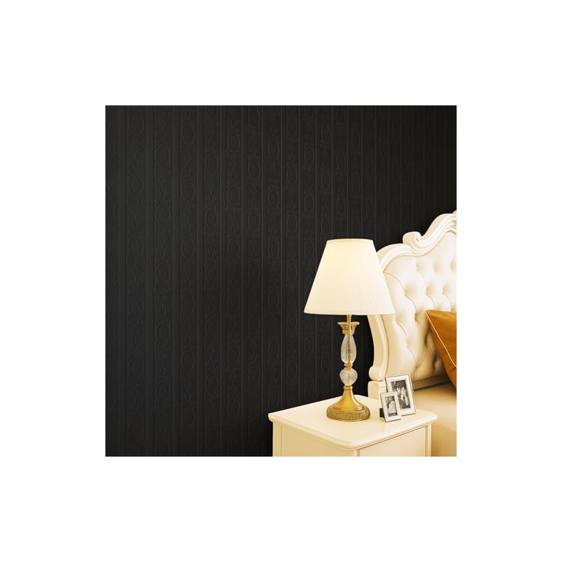 JiffDiff Wallpaper Peel and Stick Textured, 3D Black Embossed Wall