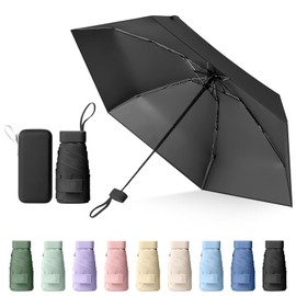 Sykrawki Mini Umbrella, Travel Umbrella, Small UV Umbrella, Windproof Umbrella with Capsule Cover, Portable Pocket Umbrella for Men and Women, black