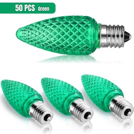 Glooglitter 50 Pieces C9 Christmas Light Replacement Bulb E17 LED Christmas Light Replacement Bulb Outlet Faceted Easter Bulb LED for Holiday Decoration (Green)