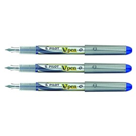 PILOT V-Pen Disposable Fountain Pen Silver Medium Nib - Blue (Pack of 3)