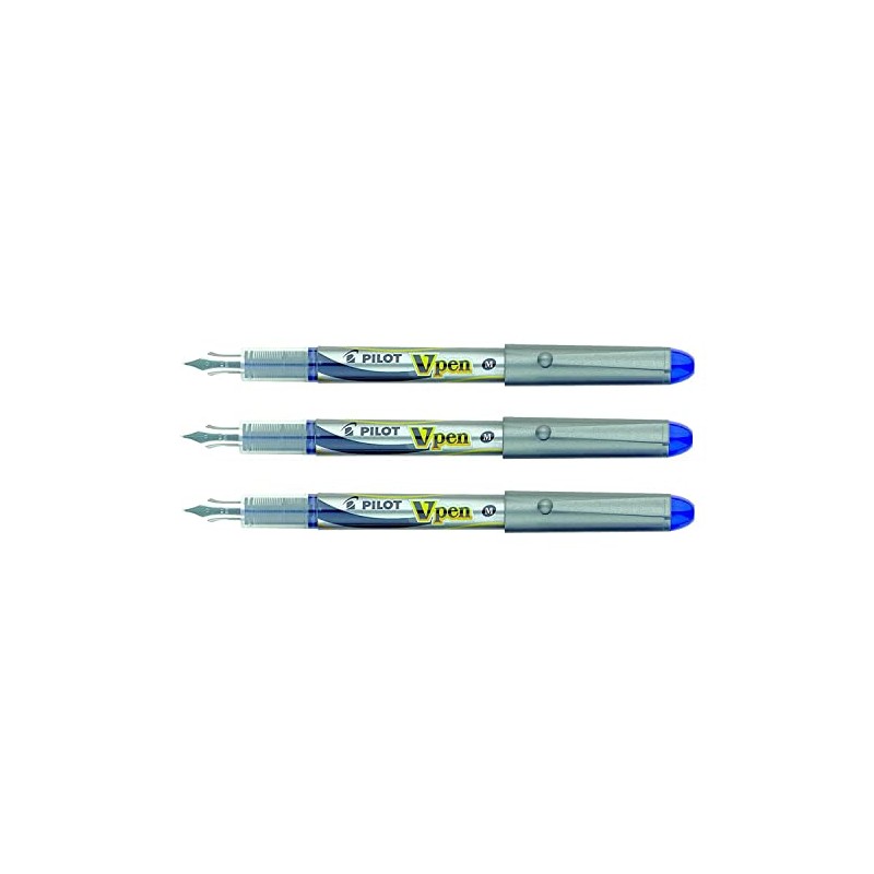 PILOT V-Pen Disposable Fountain Pen Silver Medium Nib - Blue