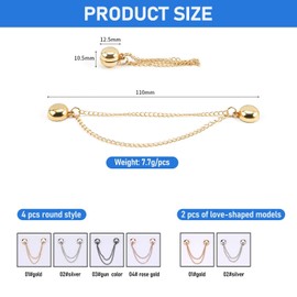 EHDWXVZM Pack of 4 Round Magnetic Buckles and 2 Heart-Shaped Magnetic Buckles, Multifunctional Magnetic Clothes Clips, Metal Clips for Clothing Attachment, Clothing Accessories, gold