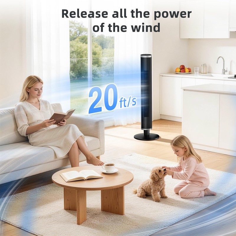 COWSAR Tower Fan with Remote, 6 Speeds, 4 Modes, 24H