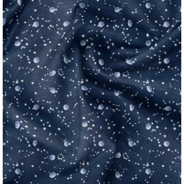 Soimoi Blue Poly Crepe Fabric Moon & Galaxy Fabric Prints by Yard 52 Inch Wide