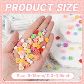 HUIANER 100PCS Mini Resin Flower Random Assorted Color Flower Slime Charm Cabochons Flatback Flower Embellishments for DIY Making Hair Clips Scrapbooking Decor