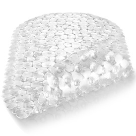 DOPROP Clear Pebbles Non Slip Shower Mats for Inside Shower Anti Mould Bath Mats for Bathroom Accessory with Suction Cups Holes Washable Safety Oval Shower Mats Pads Trays for Elderly Child,69x39CM