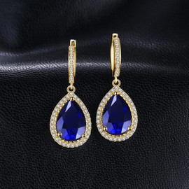 Jewelrypalace Luxury Teardrop Cut 12.4 ct Created Blue Sapphire Earrings, Earrings Silver 925 Girls Real Silver Hoop Earrings, Women's Blue Stone Jewellery Earrings, Jewellery Set Women Rose Gold