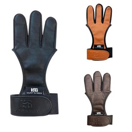 Hunt & Seek Cow Leather Thick Three Finger Archery Shooting Glove for Recurve & Compound Bow – Finger Tab Accessory (Black, Large)