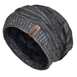 RockJock Mens Winter Knitted Slouch Beanie with R80 Thermal Insulation and Cosy Fleece Lining-Grey