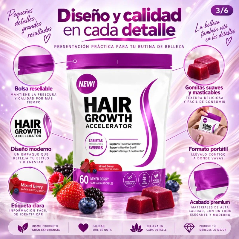 Hair Growth Accelerator 60 Gomitas Sabor Mixed Berry