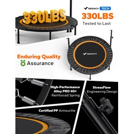 MERACH 48" Rebounder Mini Trampoline Adult, Fitness Trampolines Max Load 330LBS with Adjustable Handle, Suitable Rebounder for Adults and Rebounder Trampoline for Kids Toddler Indoor/Outdoor Workout