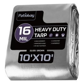 Patiobay Tarp 10x10FT, 16 Mil Large Tarp, Waterproof Tarps Heavy Duty with Grommets Every 23.6", Thick Plastic Tarp, UV Resistant Tear&Fade Resistant, Reinforced Edges for Outdoor Pool Camp Tent