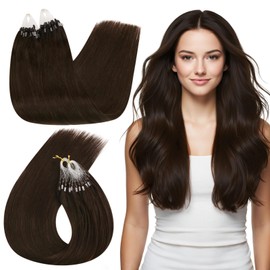 Ugeat Micro Loop Hair Extensions Dark Brown for Salon Micro Bead Real Human Hair Extensions Brown Microlink Flexible Reusable No Glue Needed No Damage 20 Inch 50S 50G