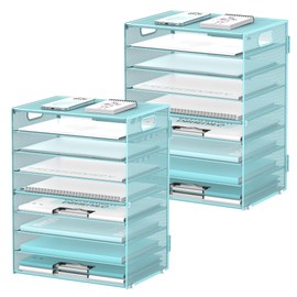 DALTACK 9-Tier Paper Letter Tray Desk Organizer with Handles, Mesh File Holder Organization, Paper Sorter Desk Organizer for Office Home School, Blue 2 Pack