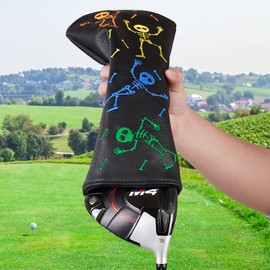 Big Teeth Golf Club Head covers for Driver 460CC DR #1 Balck PU Leather Colorful Skull Pattern Elastic Closure