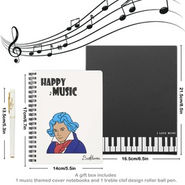 Exquisite 2 in 1 Music Theme Stationery Gift Box Set Includes 1pc Loose Leaf Notebook and 1pc Roller Ball Pen for Father's Day Gift Kids School Supplies Business Gift (Musician A)