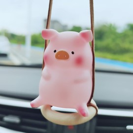 Swing Pig Car Hanging Ornament Cute Lucky Piggy Car Pendant Swing Pig Car Decoration Rearview Mirror Accessories Car Rearview Mirror Women Car Interior Accessories (Style A-Swing Pig)