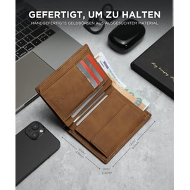 KLOMORE Airtag Men's Leather Small (Airtag Not Included) Slim Wallet with Coin Compartment RFID Protection Wallet Card Holder Genuine Leather Wallet Credit Card Holder, brown, Fashionable