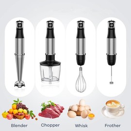 【5 in 1】Immersion Blender Handheld Hand Blender 1100W, Trigger Variable Speed 5 in 1 Stick Blender, Emulsion Blender with Chopper, Whisk and Frother for Soup, Baby Food and Smoothies, Best Gift