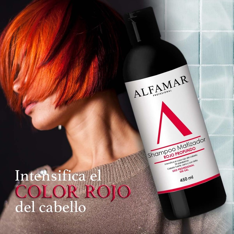 Shampoo Matizador Rojo Profundo Alfamar Para Intensificar Tonos Rojos, Cobrizos,