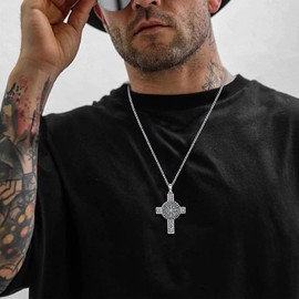 Odinstone Vikings Compass Necklace 925 Sterling Silver Men Cross Pendant Norse Viking Runes Amulet Celtic Knot Jewelry