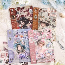 Bomichi 4 Different Goth Themes Sticker Pad,Vintage and Goth Aesthetic Washi Stickers Book, Die-Cut Sticker Book for Phone Scrapbook Junk Journal Collage DIY Crafts