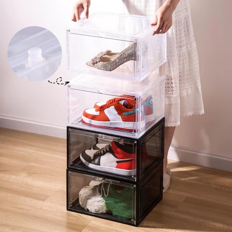 Attelite 8 Pack Shoe Boxes Clear Plastic Stackable, Upgrade Large