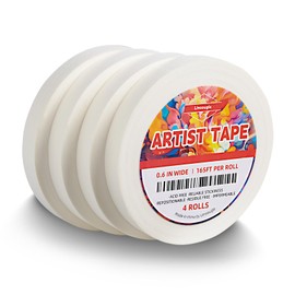 Limsougle White Artist Tape, Art Masking Tape, Medium Tack Acid-Free Artists Tape, Pack of 4 Rolls, 0.6 Inch x 165 Feet, for Watercolor Painting, Canvas, Crayon Drawing and Other Drafting Art.