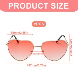 SGERUFZ Pack of 2 Heart Glasses Hippie Glasses Women's Retro Party Glasses Costume Accessories 70s 80s 90s Costume Party Rock Party Accessories Ideal for Travel Photography and Parties