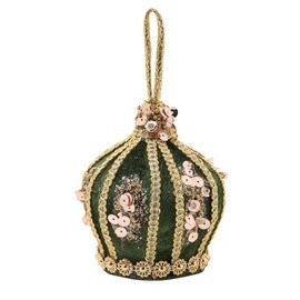 Widdop and Co. - The Seasonal Gift Co. - Green Velvet Hanging Crown Christmas Ornament. Green & Gold Xmas Homeware Indoor Festive Holiday Room Decor.