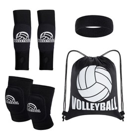 Topbuti 4 Pcs Volleyball Accessories Youth Volleyball Knee Pads Volleyball Arm Sleeves Protection Volleyball Headband Drawstring Bag for Women Teens Girls Boys Training (Style 2)