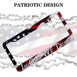 in God We Trust Christian American Flag License Plate Frames - 2 Pack Front Rear Patriotic US Flag Stainless Steel Metal Rust-Proof Waterproof Car Tag Frame Holder Covers with Screws Fasteners Caps