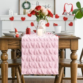 Artoid Mode Soft Plush Velvet Faux Fur Jacquard Pink Heart Valentine's Day Table Runner Kitchen Table Decoration Holiday Party Decor 33 x 153 cm