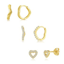 TTPSRY 3 Pairs of Women's Earrings Gold-Plated 14K Cubic Zirconia Stud Earrings Set Elegant Design Perfect for Everyday Evening Events, Brass