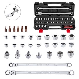 AKM TOOL 33 PCS Flex Head Ratcheting Wrench Set, Metric | 72-Tooth | 8-22mm | Extra Long Double Box End Ratchet Wrench Flex Head Wrench Set with Torx Bit