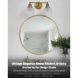 Teqinchy Double Vintage Gold Wall Sconces Antique Brass Bathroom Vanity Light with Clear Corrugated Glass Shade Indoor Hardwire Wall Sconce Lamp Lights for Bathroom Living Room Bedroom Kitchen