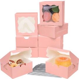 Gcardist Pink Bakery Boxes with Window, Pack of 30, 10 x 10 x 6.3 cm, Mini Cookie Macaron, Small Doughnut Pastry Boxes (4 x 4 x 2.5 inches)