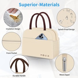 DALINDA Lunch Bag Lunch Box for Women Men Reusable Insulated Lunch Bags for Adults,Water-Resistant Cute Cooler Lunch Tote Bag, Large Capacity for Work Travel Picnic,Beige