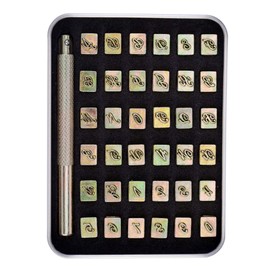 Yoption - Juego de 37 herramientas de estampación de carft de cuero, 6 mm, letras y números del alfabeto, herramientas de estampado de cuero, con caja de regalo
