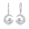KINGWHYTE Cat Earrings 925 Sterling Silver Moon Earrings Cute Cat