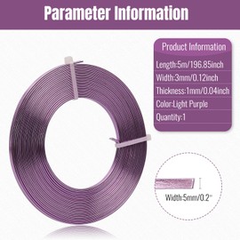Flat Aluminium Wire - 3x1mm - 5 Meters Wide Flat Jewellery Craft Wire for Fitting, Modeling, Fitting, Jewellery Making - Light Purple