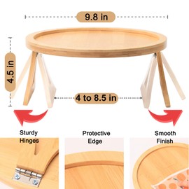 ZTHapwa Bamboo Couch Arm Tray, Round Sofa Arm Tray Table Clip on Side Table for Wide Couch, Foldable Sofa Armrest Trays for Drink/Cups/Phone/Snacks/Remote