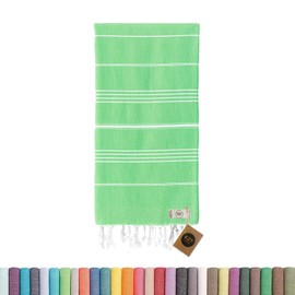 KZY LONDON Beach Towel Large Turkish Beach Towels for Camping, Swimming, Gym - Quick Dry, Absorbent, Lightweight, Cotton 90x180cm Hammam Towels for Adults (Green)