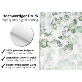 arteneur® Hanging Leaves, Anti-Mould Shower Curtain, 180 x 200 cm, with Oeko-Tex Standard 100, Weighted Hem, Opaque, Waterproof, Washable, 12 Rings