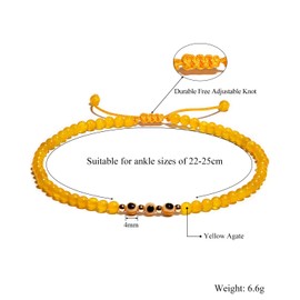 XHUUU Evil Eye Charms Beaded Anklet Protection Beach Foot Gemstones Crystals and Healing Stones Ankle Bracelets for Women Adjustable (Yellow Agate)