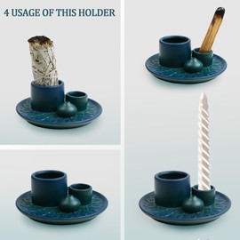 4 in 1 Incense Burner Holder,Sage Holder for Burning,Palo Santo Holder,Candle Holder,Ceramic Incense Burner Ash Catcher Tray for Meditation Yoga Room