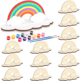 Blueweenly 12 Sets Rainbow Crafts for Kids Rainbow Art Painting Sets for Party Favors Wooden Painting Brush Kit Return Gifts for Birthday Party Supplies Class Make Your Own Craft Kits (Cute)