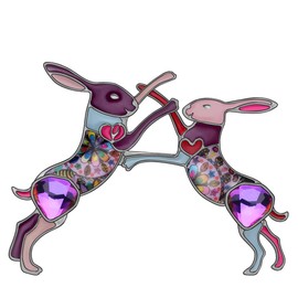 DOWAY Double Rabbit Easter Bunny Rhinestone Enamel Lapel Pin Brooch Alloy Jewelry for Bag Jacket Backpack Decoration Women Girls Gift (Purple)